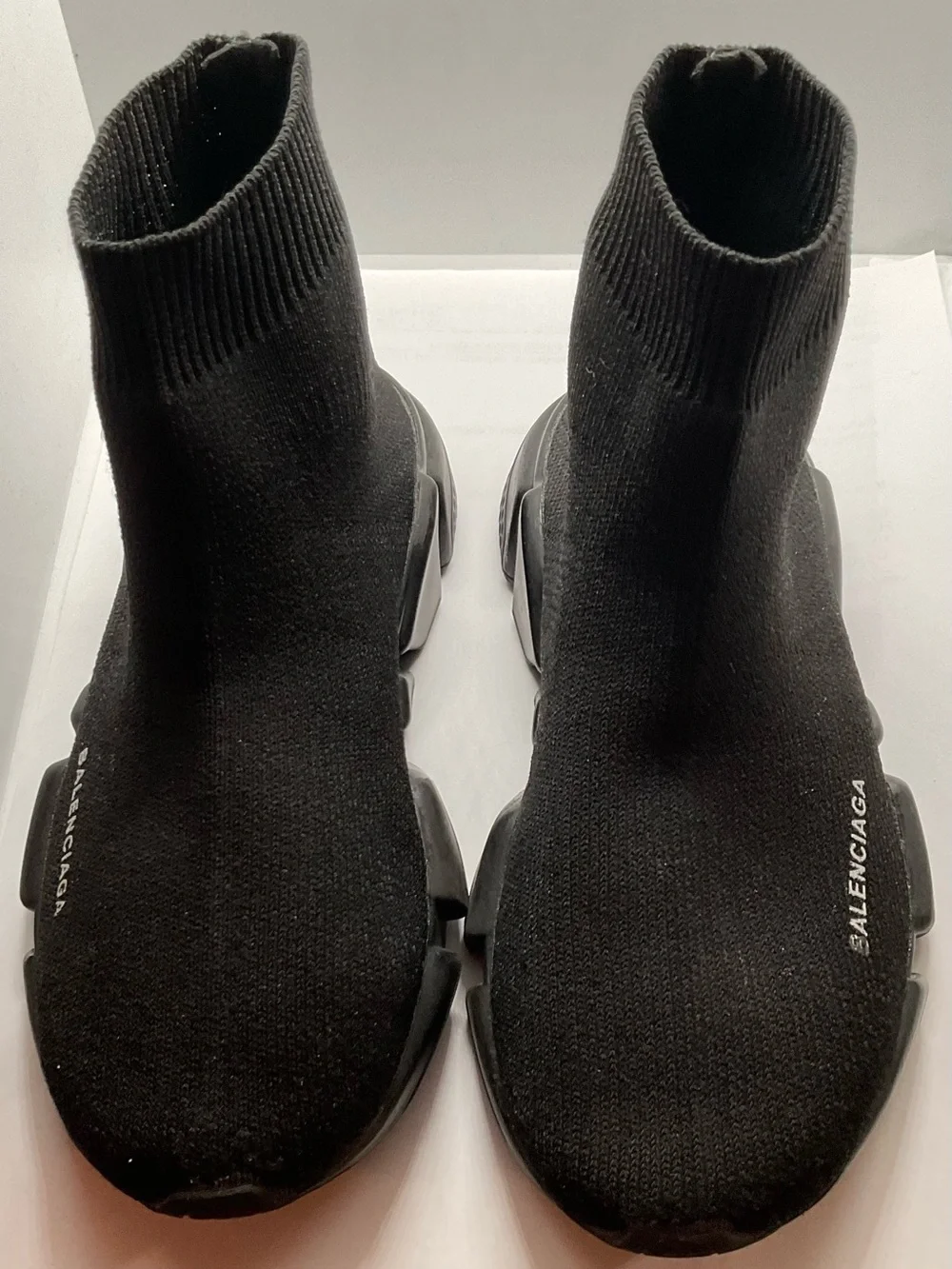 Balenciaga Black Sock-Style Knit Sneakers with Logo. 2.0 speed trainer.